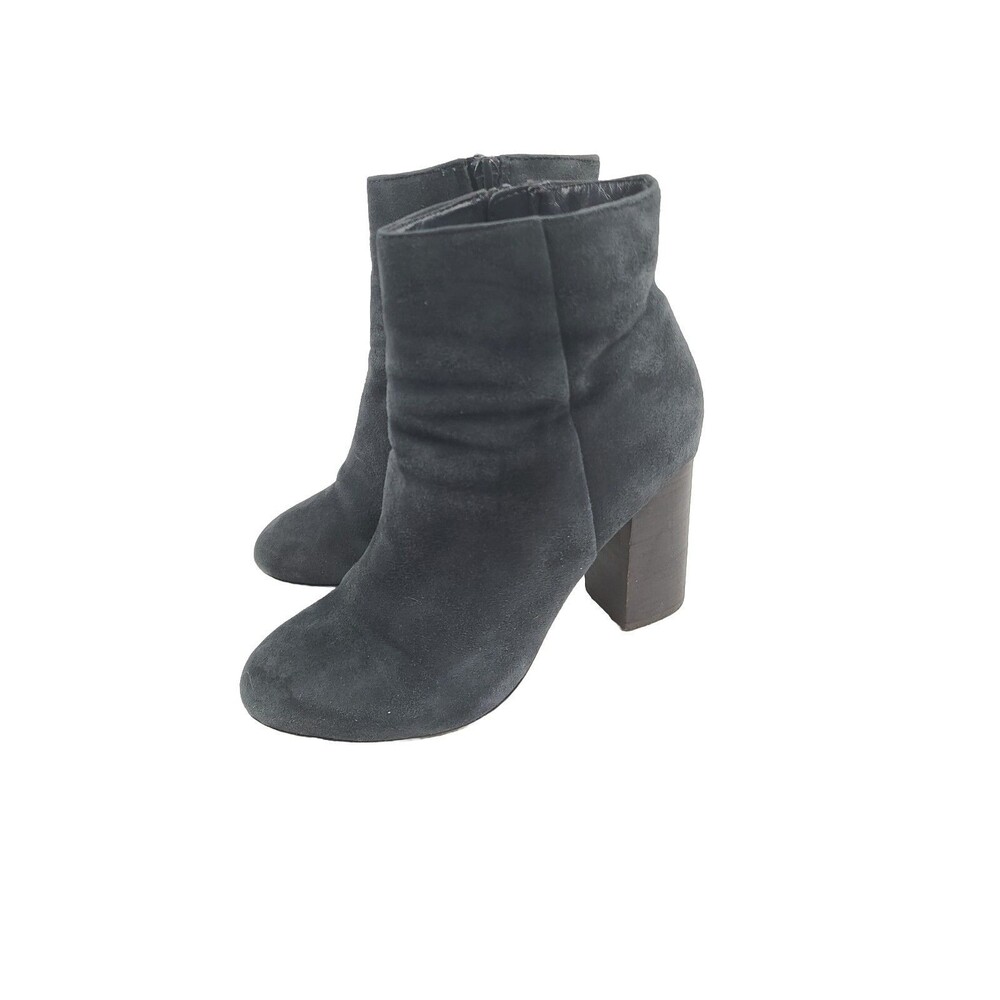 Aldo Ankle Boots Dark Blue Faux Suede Zip Block Heel Size 6.5